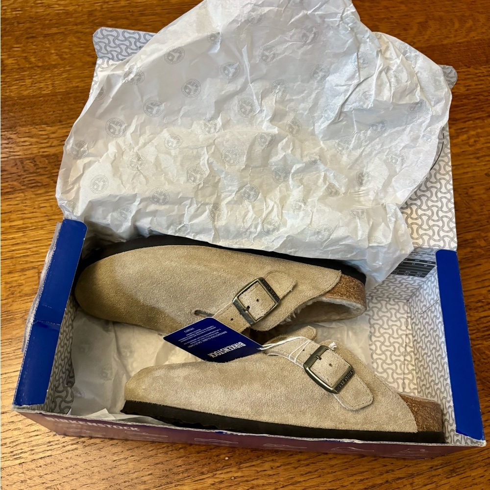 Birkenstock Boston Shearling Clogs in Taupe - Picture 5 of 7